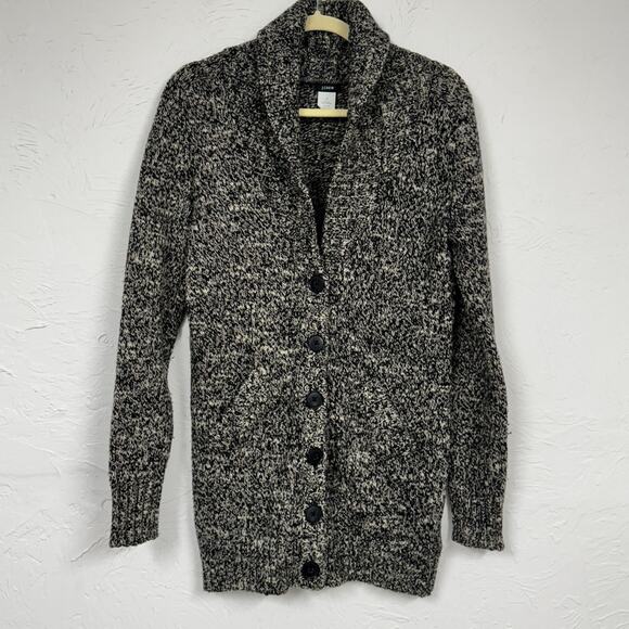 J Crew Vintage Black Marled Wool Cardigan Sweater Mens S Preppy Cozy Warm Button - Picture 1 of 10